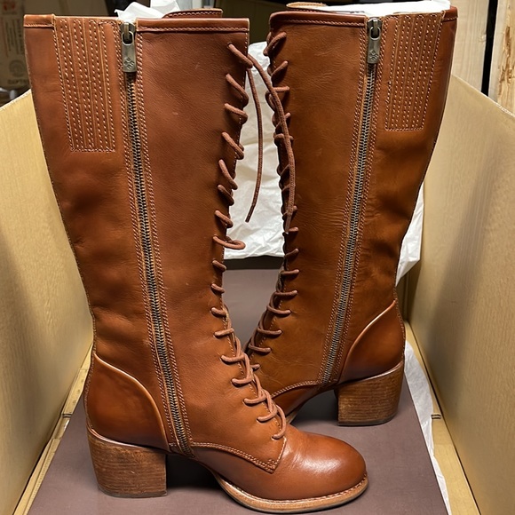 Patricia Nash Shoes Bnib Patricia Nash Siciliana Laceup Zipper Up Knee High Boots Tan